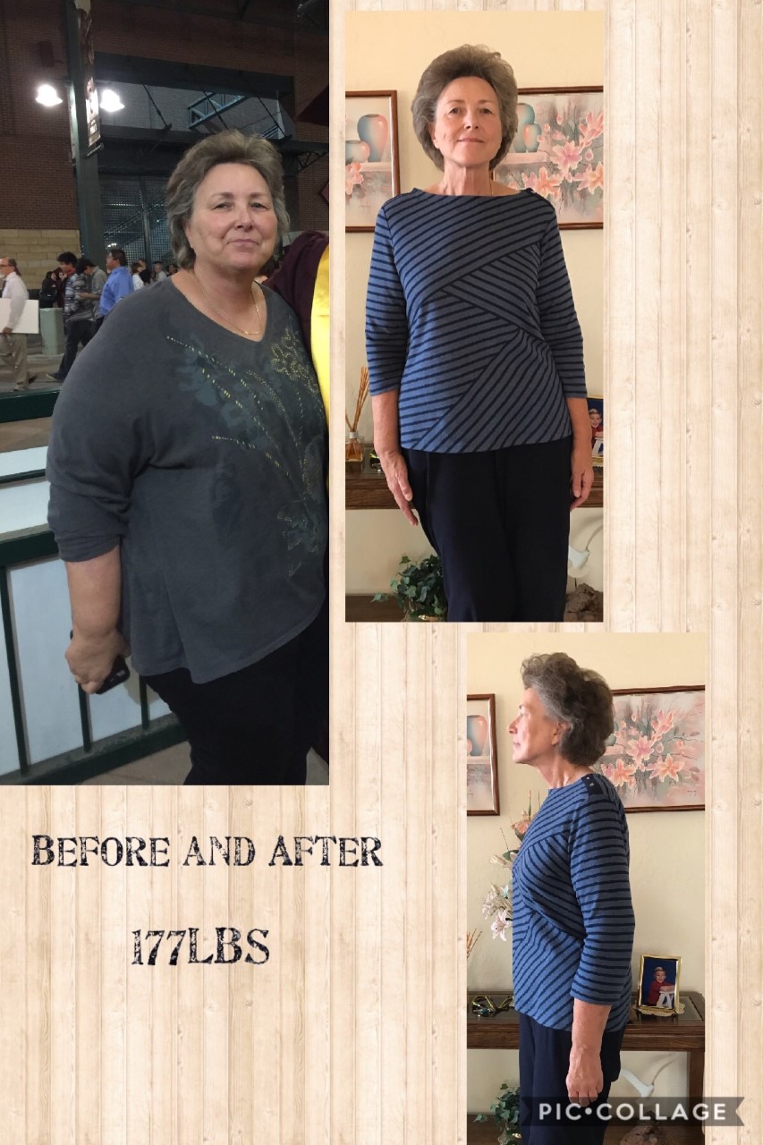 A before and after photo of a person in a weight loss program